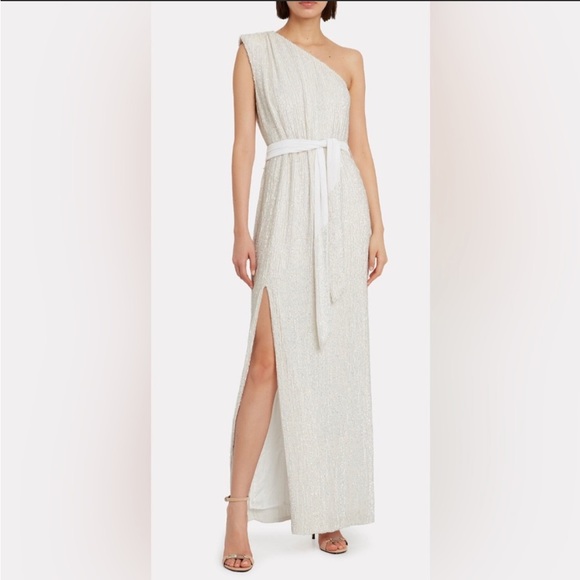 Retrofete Vivien One-Shoulder Sequin Gown | Moonglow White | Med | NWT - Picture 3 of 8
